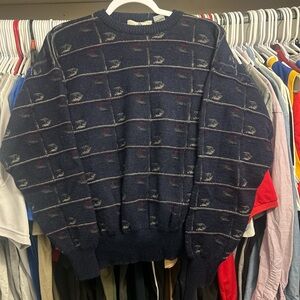 80’s Vintage Austin Reed 100%
Merino Virgin Wool Navy
Patterned Sweater Men L